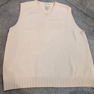 Eddie Bauer Mens V-Neck Sweater Vest Beige Sleeveless Pullover‎ Classic Fit M